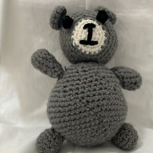 Gray Stuffed Bear Toy. New. Hand crocheted.